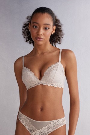 Women Intimissimi Pretty Flowers Tiziana Triangle Bra Cream Pink | 7183650-AH