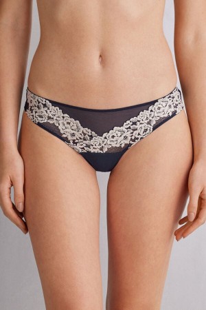 Women Intimissimi Pretty Flowerszilian Briefs Deep Blue / Light Yellow | 1243075-CS