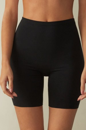 Women Intimissimi Raw Edge Seamless Cotton Shorts Black | 0194268-UX