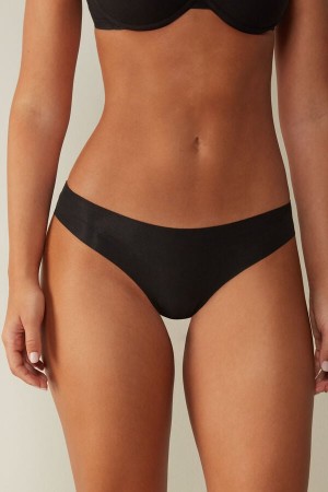 Women Intimissimi Seamless Cottonzilian Briefs Black | 9630841-NO