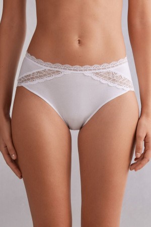 Women Intimissimi Semi-High Rise Cotton And Lace Panties White | 4598627-EQ