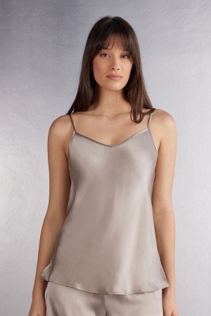 Women Intimissimi Silk Satin With V-Neckline Tank Top Beige | 7036895-XT