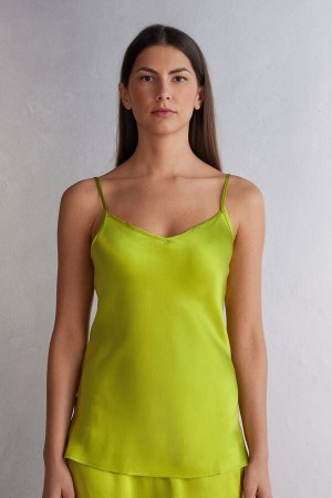 Women Intimissimi Silk Satin With V-Neckline Tank Top Green | 4698702-FR