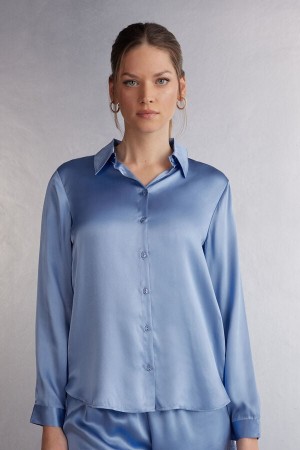 Women Intimissimi Silk Shirt Blue | 0691247-KI