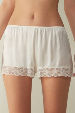 Women Intimissimi Silk Shorts White | 0658412-TW