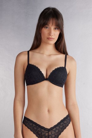 Women Intimissimi Silvia Push-Up Lace Bra Black | 0432687-JI