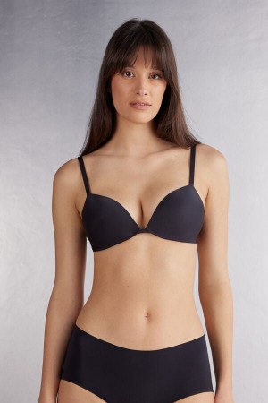 Women Intimissimi Silvia Push-Up Ultralight Microfiber Bra Black | 8213647-KI