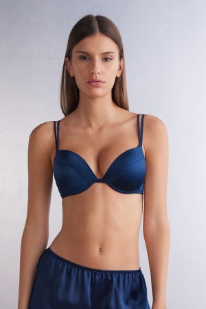 Women Intimissimi Simona Super Push-Up Silk Bra Blue | 4921570-GY