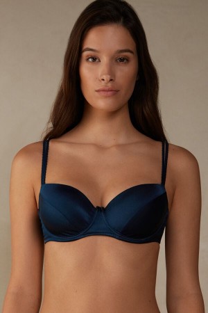 Women Intimissimi Sofia Natural Lift Balconette Silk Bra Blue | 3615708-XP