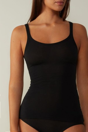 Women Intimissimi Ultralight Cotton Tank Top Black | 7129064-IL