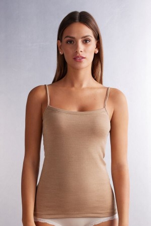 Women Intimissimi Wool Cotton Camisole Tank Top Brown | 5817346-BP