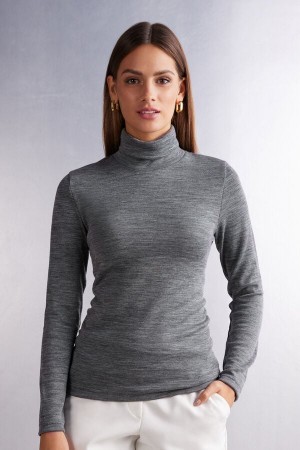 Women Intimissimi Wool Cotton High Collar Long Sleeve Grey | 3284510-SR