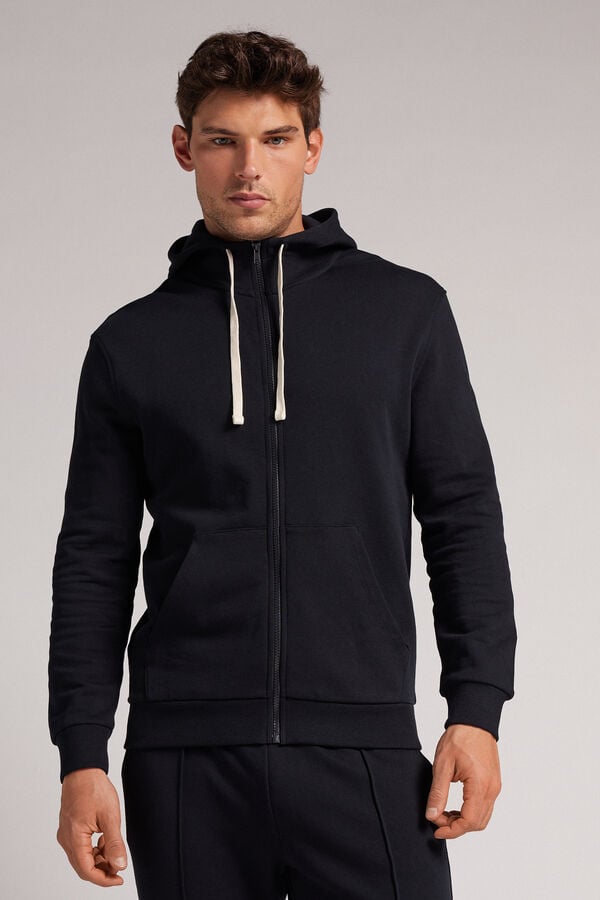 Men Intimissimi Cotton Zip Hoodie Black | 8296051-BL