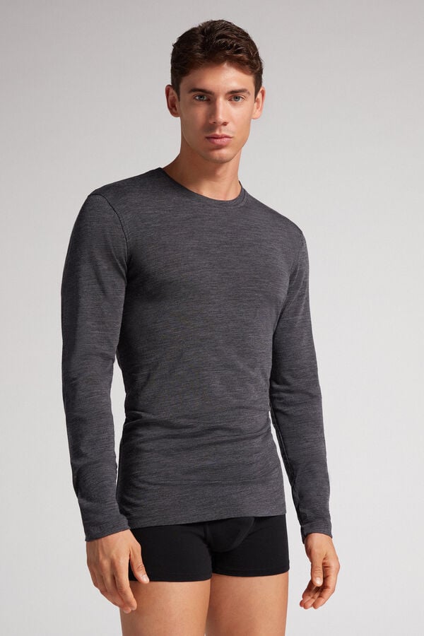 Men Intimissimi Crew-Neck Merino-Wool Long Sleeve Grey | 3875409-UN