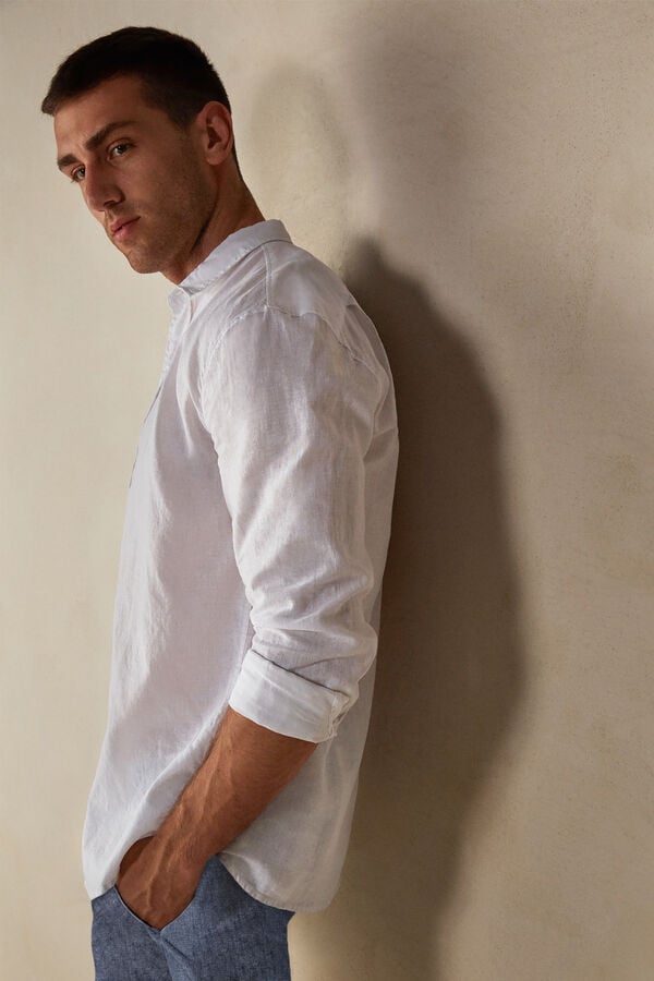 Men Intimissimi Linen And Cotton Shirt White | 9615732-QW