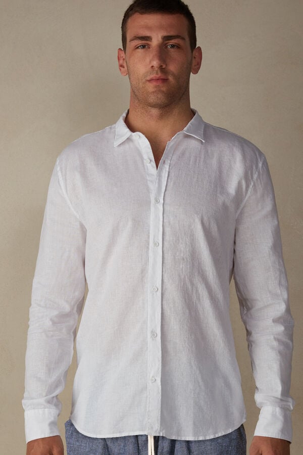 Men Intimissimi Linen And Cotton Shirt White | 9615732-QW