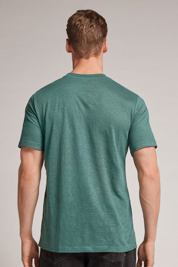 Men Intimissimi Linen T-Shirt Green | 6843195-AK