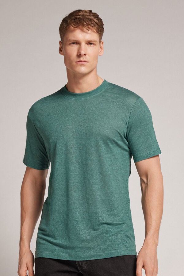 Men Intimissimi Linen T-Shirt Green | 6843195-AK