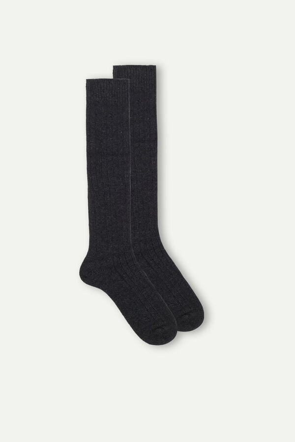 Men Intimissimi Long Ribbed Cashmere And Wool Socks Dark Grey | 0627543-BU