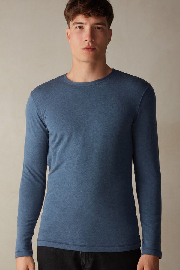 Men Intimissimi Modal-Cashmere Long Sleeve Blue | 9172358-IZ