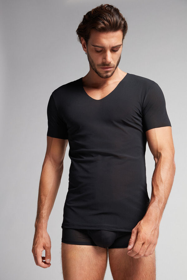 Men Intimissimi Seamless Micromesh T-Shirt Black | 3412986-HI