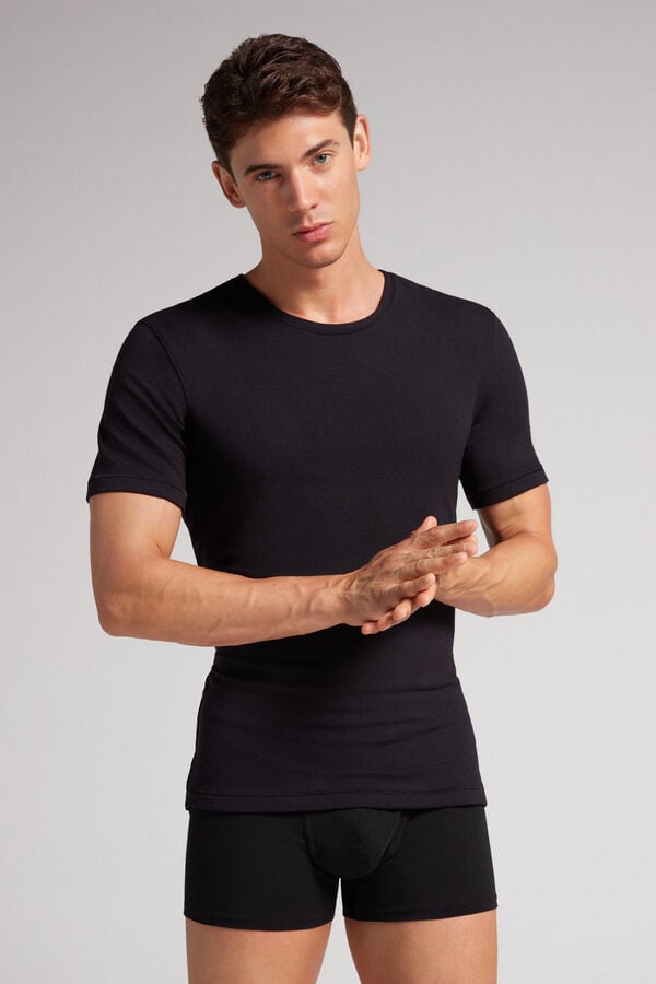 Men Intimissimi Short-Sleeve Modal-Cashmere T-Shirt Black | 1507463-QR