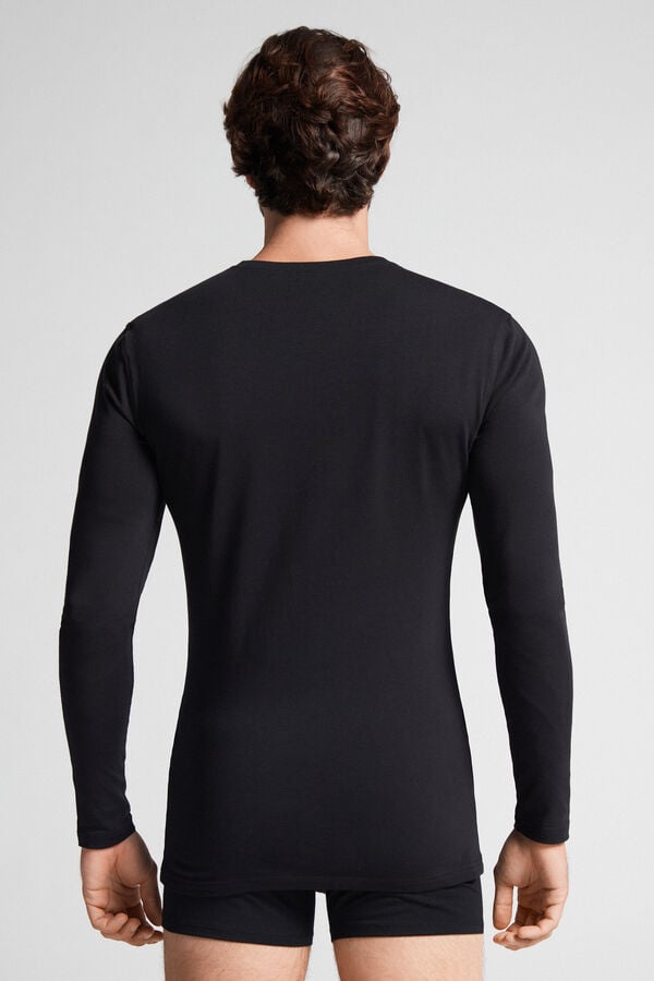 Men Intimissimi Stretch Superior Cotton Long Sleeve Black | 9217653-DU