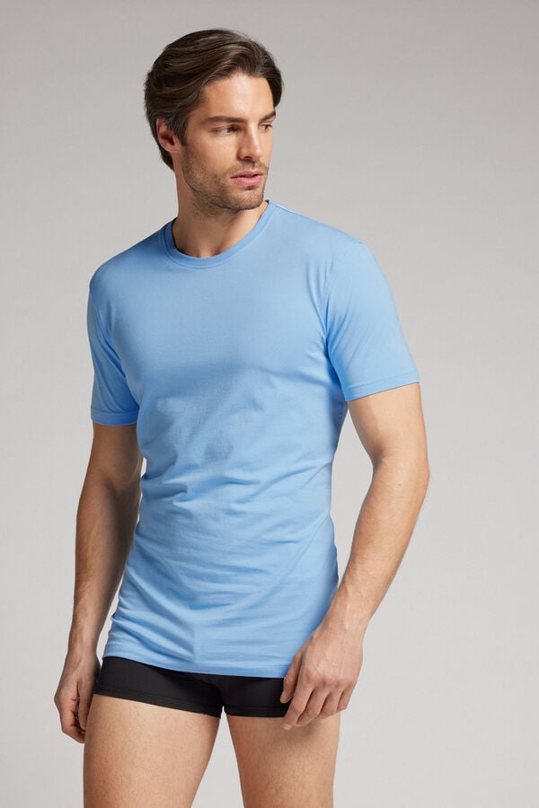 Men Intimissimi Stretch Superior Cotton T-Shirt Light Blue | 6859413-IR