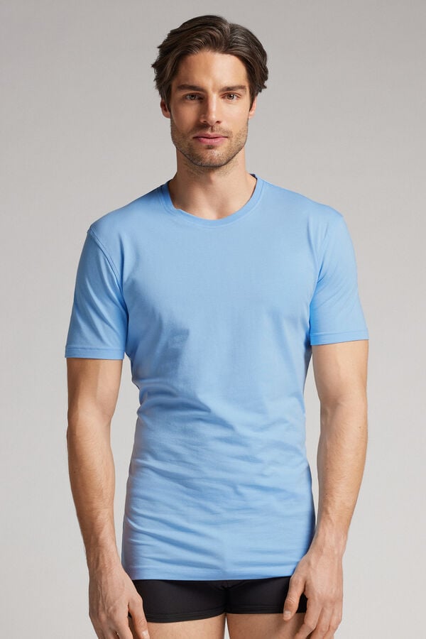 Men Intimissimi Stretch Superior Cotton T-Shirt Light Blue | 6859413-IR