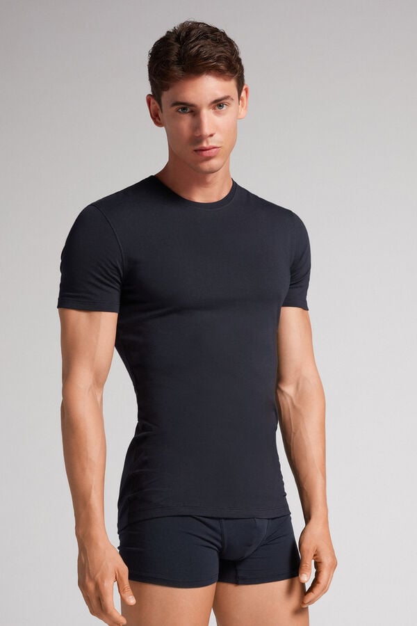 Men Intimissimi Stretch Superior Cotton T-Shirt Black | 1732985-YA