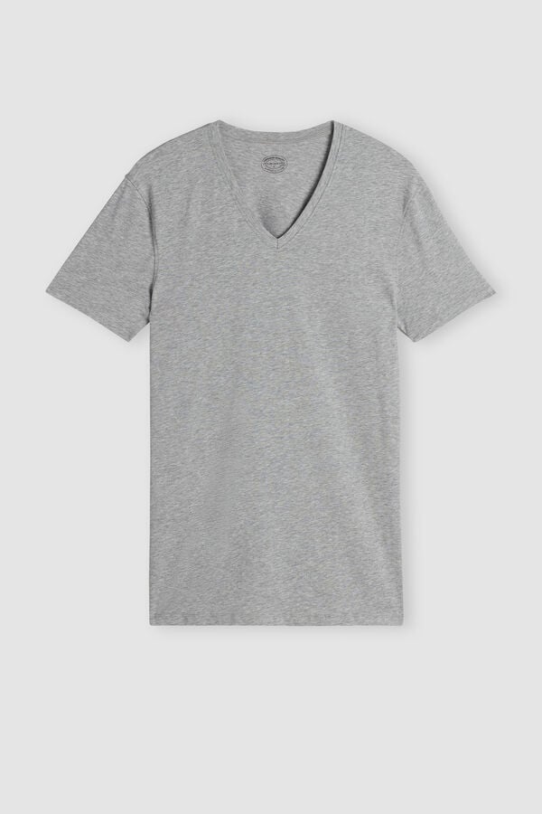 Men Intimissimi Stretch Superior Cotton V-Neck T-Shirt Light Grey | 0594832-VG