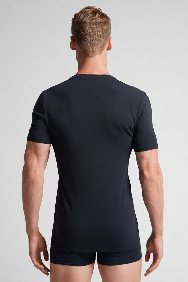 Men Intimissimi Stretch Superior Cotton V-Neck T-Shirt Black | 3594761-LW