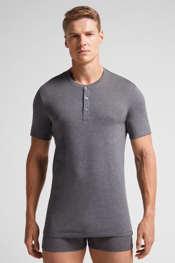 Men Intimissimi Superior Cotton Henley T-Shirt Deep Grey | 7958263-AL