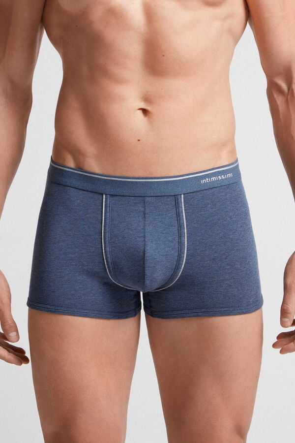 Men Intimissimi Superior Cotton With Exposed Elastic Boxer Blue / Light Grey | 2073584-TH