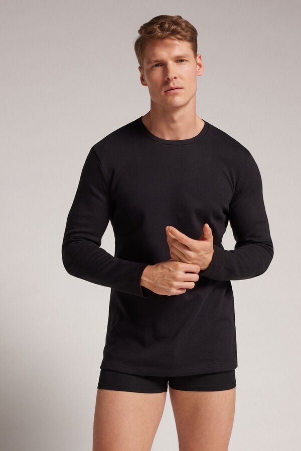 Men Intimissimi Top In Warm Cotton Long Sleeve Black | 4853629-OP