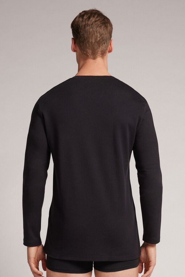 Men Intimissimi Top In Warm Cotton Long Sleeve Black | 4853629-OP