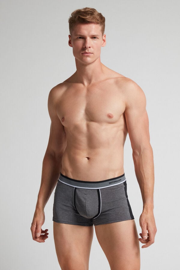 Men Intimissimi Two-Tone Superior Cotton Boxer Deep Grey / Black | 7815430-HI