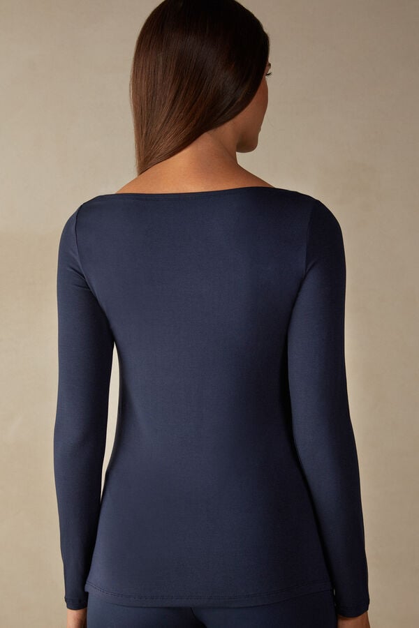 Women Intimissimi Bateau Neck In Micromodal Long Sleeve Blue | 3548216-RX