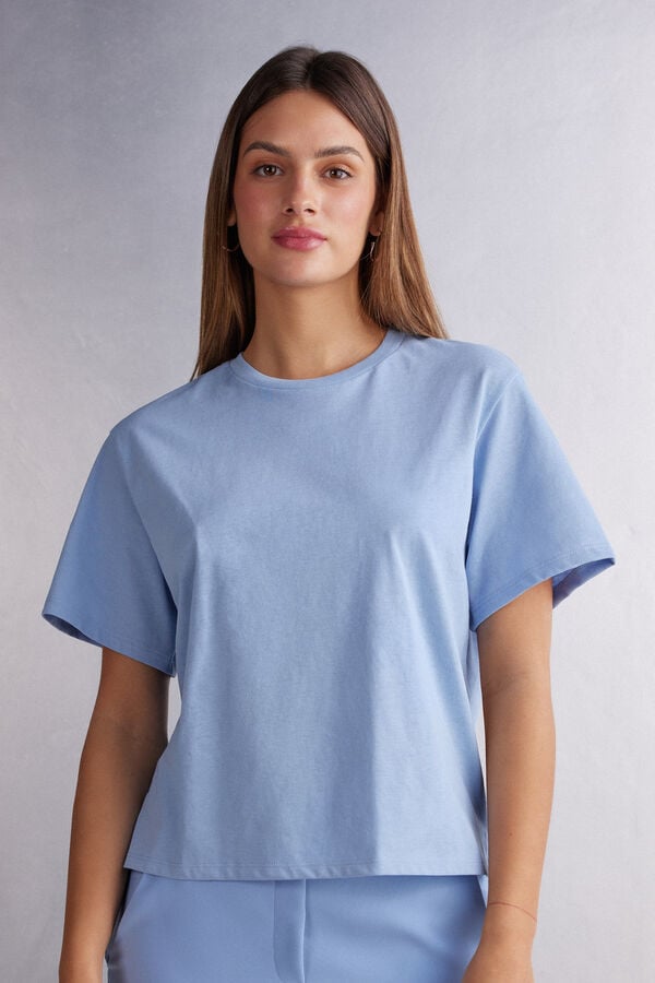 Women Intimissimi Boxy Fit Cotton Short Sleeve Blue | 2658937-QA