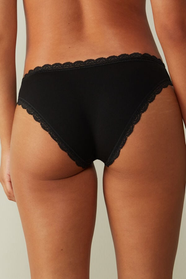 Women Intimissimi Cotton And Lace Panties Black | 6785490-SA