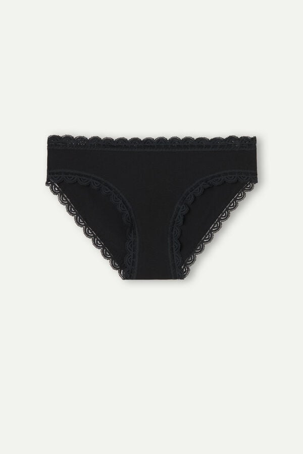 Women Intimissimi Cotton And Lace Panties Black | 6785490-SA