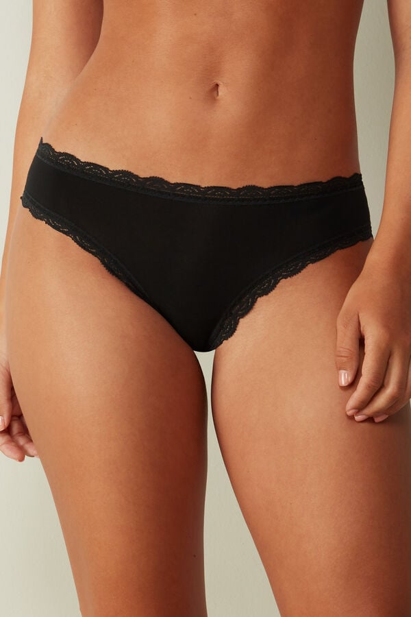 Women Intimissimi Cotton And Lace Panties Black | 6785490-SA