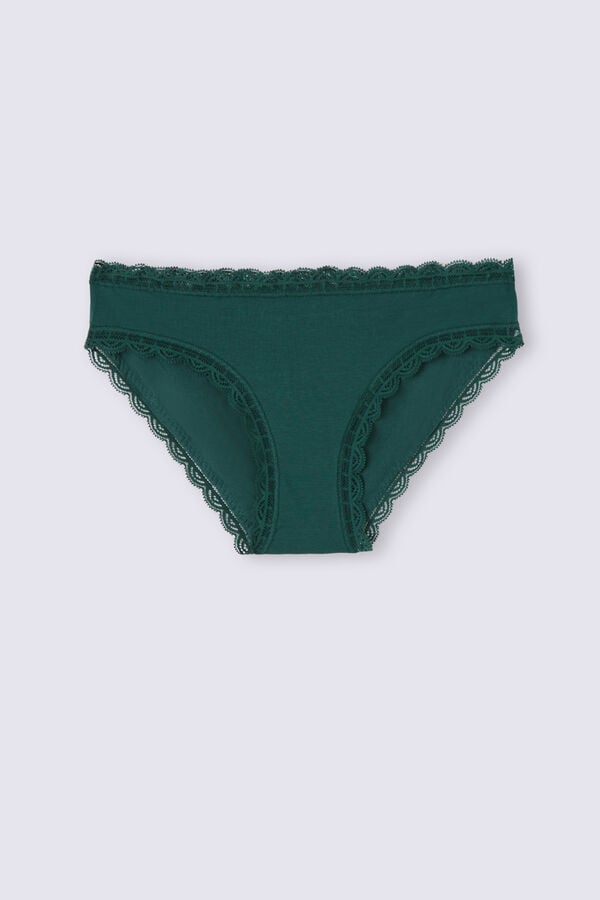 Women Intimissimi Cotton And Lace Panties Green | 0457921-UC