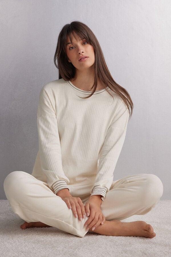 Women Intimissimi Creamy Stripes Pajamas White | 2795618-HK