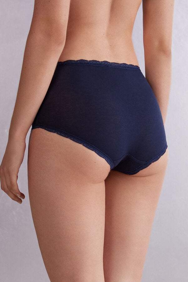 Women Intimissimi High Rise Cotton And Lace Hipsters Briefs Blue | 1684325-JY