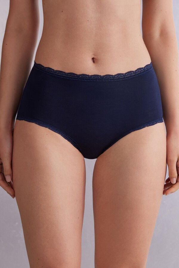 Women Intimissimi High Rise Cotton And Lace Hipsters Briefs Blue | 1684325-JY