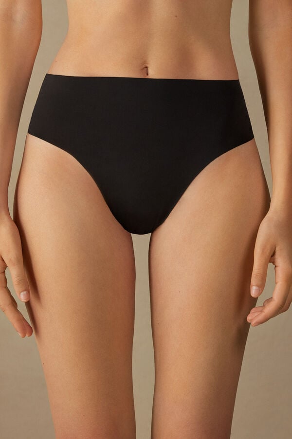 Women Intimissimi High Waist In Seamless Ultralight Microfiber Thong Black | 2915738-RQ