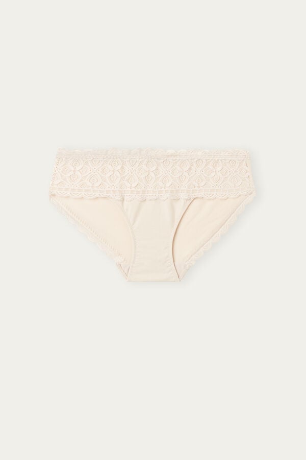 Women Intimissimi Lace And Cotton High Rise Panties Cream Pink | 4875136-CQ