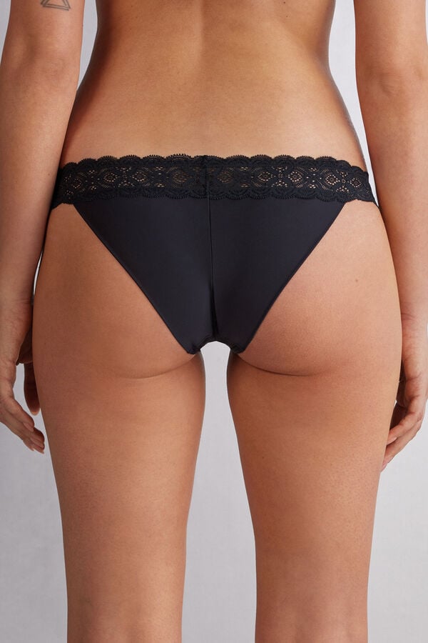 Women Intimissimi Lace And Microfiber Modifiedzilian Briefs Black | 7510426-FD