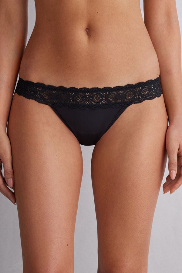 Women Intimissimi Lace And Microfiber Modifiedzilian Briefs Black | 7510426-FD